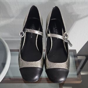 Marc Fisher Two-Tone Metallic Mary Jane Flats in Silver and Black